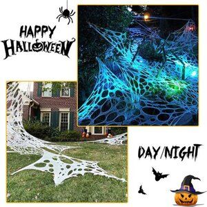 2 Packs Spider Web Halloween Decorations Outdoor, Stretchy 900 sqft Halloween